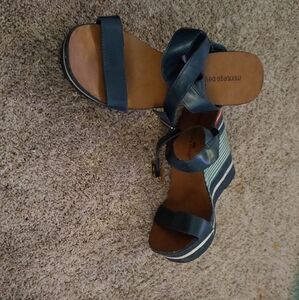 Monaco Navy and Brown Wedge Sandals